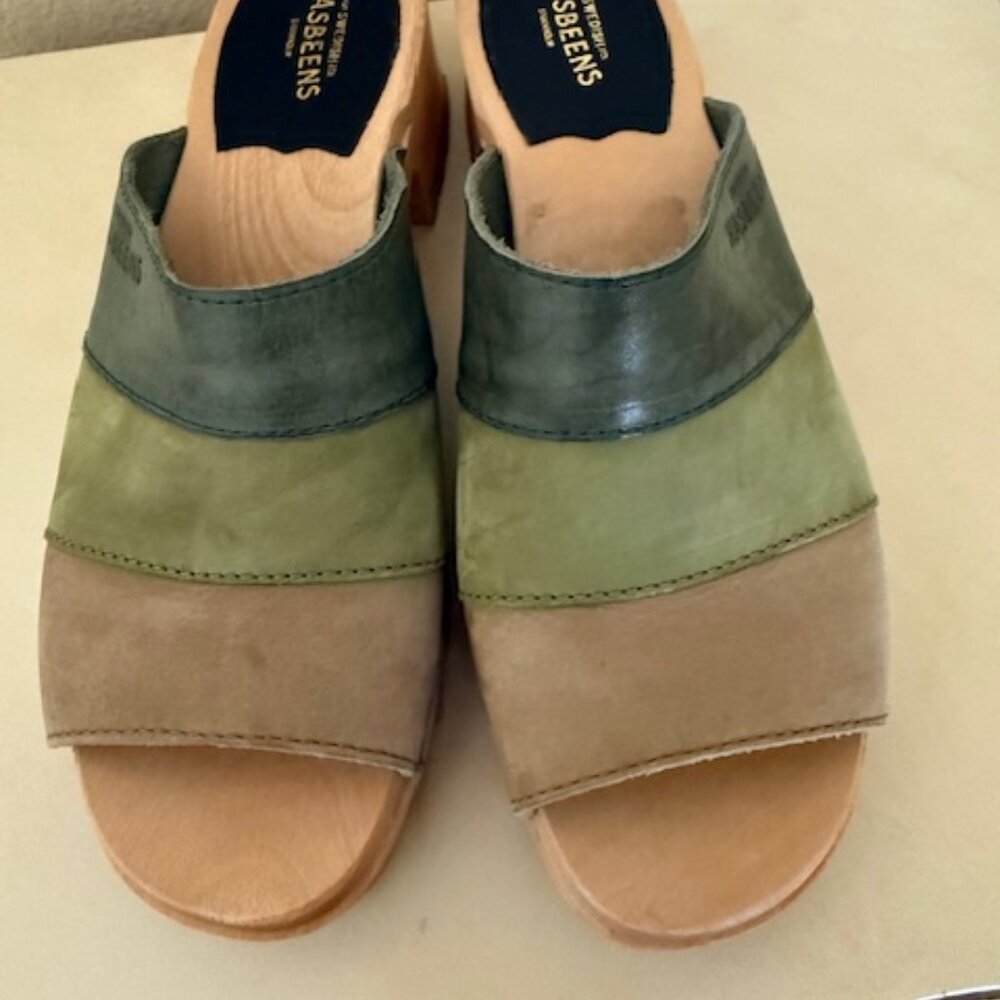 Swedish Hasbeens Combo Clog Sandal size 37 Rust Olive Suede